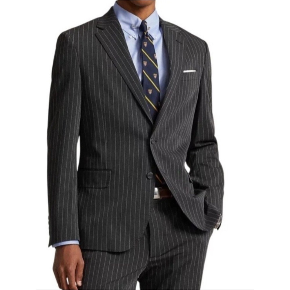 Polo Ralph Lauren Mens Blazer Size 48 Gray Pinstripe Single Breasted Jacket New